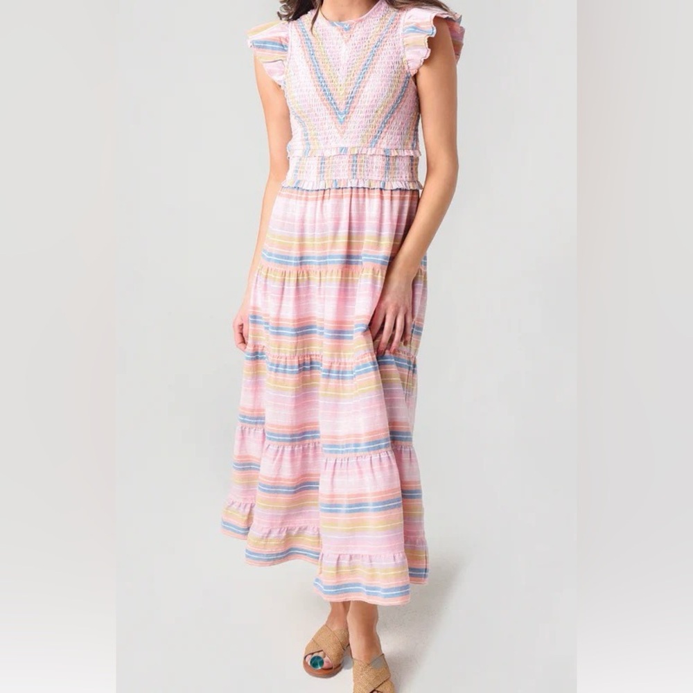 SAYLOR Pink Pastel Striped Midi Dress